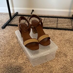 MIA Brown and Tan Heeled Sandals